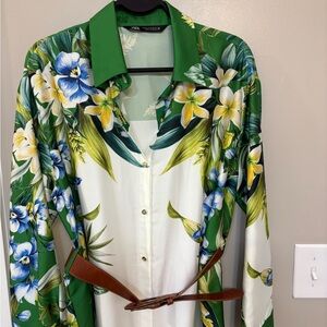 Zara Green and Cream Floral Dress